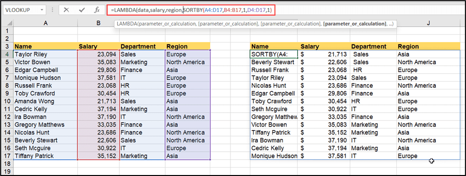 New excel function lambda formula building