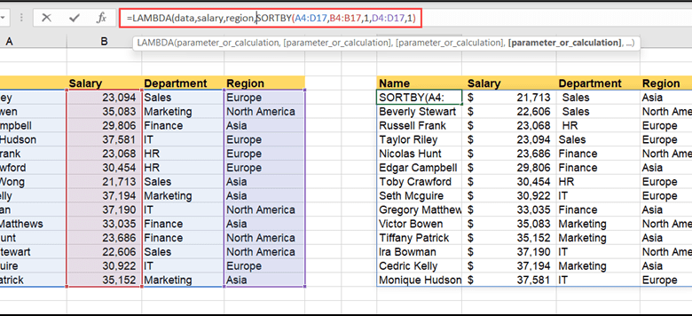 New excel function lambda formula building