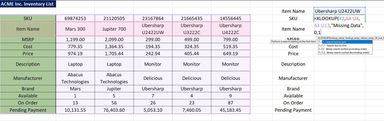 Inventory calculations in microsoft excel
